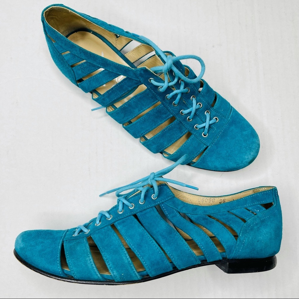OPENING CEREMONY blue suede caged loafers